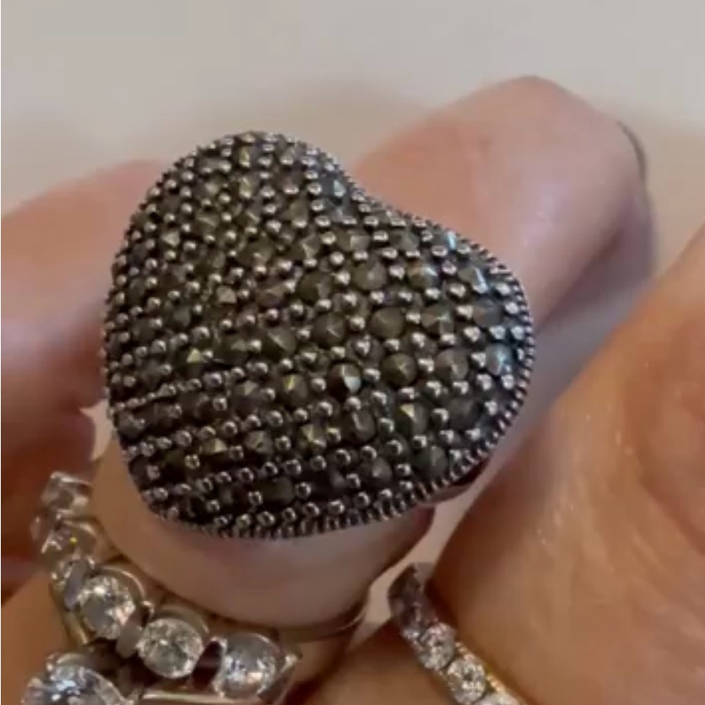 Heart-Shaped Silver Marcasite  Ring